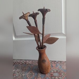 Wooden Flower Vase with Brown Flowers